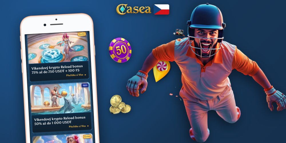 Casea Casino promo koláž bonusových ikon — mince free spiny a trofeje