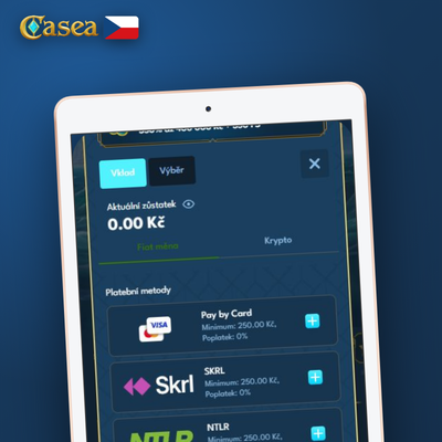 Casea Casino vklad přes e-peněženku Skrill nebo Neteller okamžitě