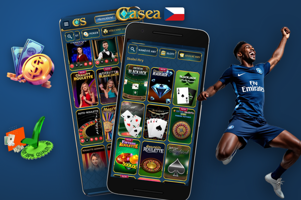 Casea Casino online app zobrazující live kasino s ruletou a blackjackem na smartphonu