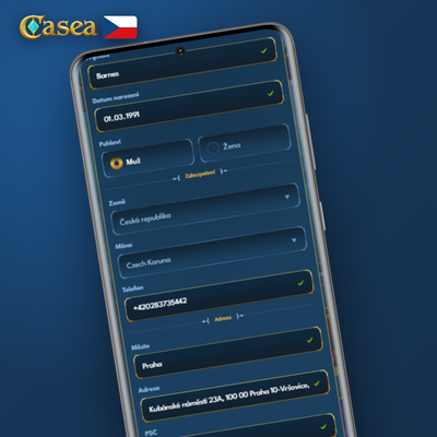 Vytvoření účtu Casea Casino e-mailem – ikona obálky s polem registračního formuláře