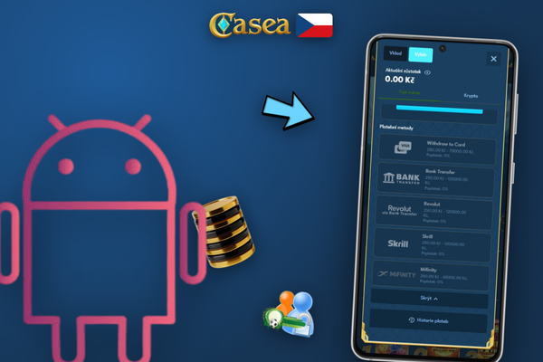 Stav čekající žádosti o výběr peněz v přehledu transakcí Casea Casino